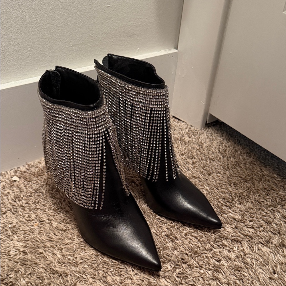 BCBGMaxAzria Black Ankle Boots with Silver Fringe